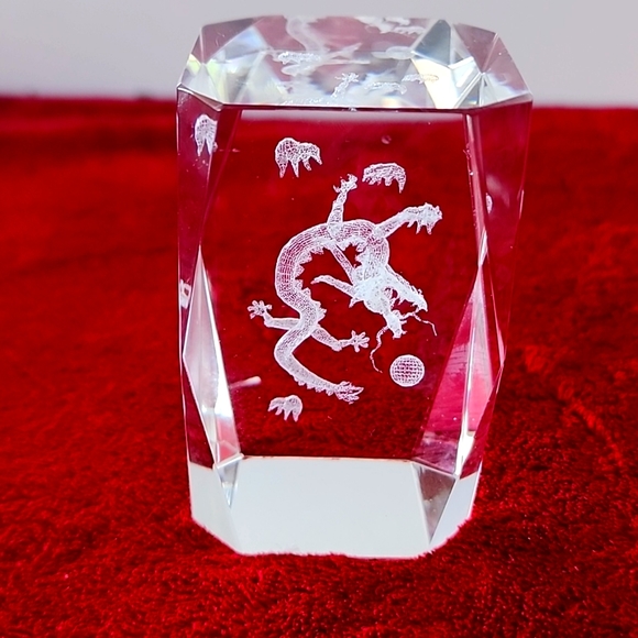Set of 2, Laser Cut 3D Dragon Paperweights Block Desk Cube. - Picture 8 of 14